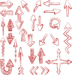 Vector outline drawings of set various directional arrows signs