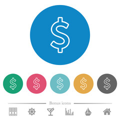 Dollar sign outline flat round icons