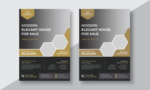 Real Estate Flyer Design Template, Property Sale Flyer With Black Colour Vector Illustration	