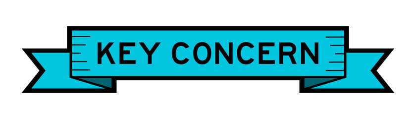 Vintage blue color ribbon banner with word key concern on white background