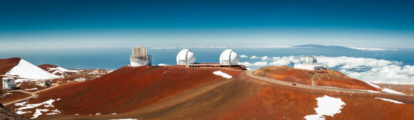 Keck Observatory, Mauna Kea, Hawaii, U.S. wide panorama stock photo. High resolution stock photo.