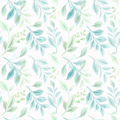 Seamless pattern of green leaves watercolor