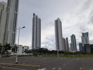 Fototapeta na wymiar skyscrapers sky background, Panama city, east coast