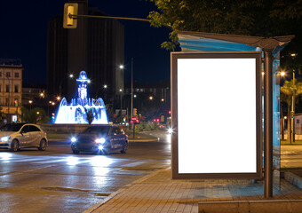 Billboard with light in the center of the city at night