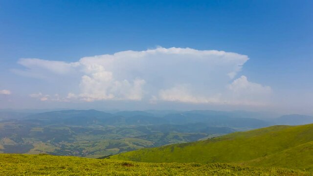 4k time lapse, Carpathian mountains range Borzhava, green hills, blue sky, summer nature landscape