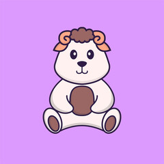 Cute sheep is sitting. Animal cartoon concept isolated. Can used for t-shirt, greeting card, invitation card or mascot. Flat Cartoon Style