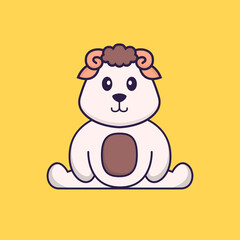 Cute sheep is sitting. Animal cartoon concept isolated. Can used for t-shirt, greeting card, invitation card or mascot. Flat Cartoon Style