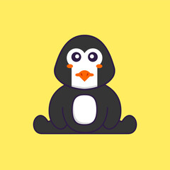 Cute penguin is sitting. Animal cartoon concept isolated. Can used for t-shirt, greeting card, invitation card or mascot. Flat Cartoon Style