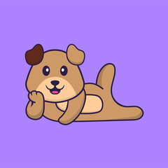 Cute dog lying down. Animal cartoon concept isolated. Can used for t-shirt, greeting card, invitation card or mascot. Flat Cartoon Style