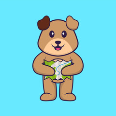 Obraz na płótnie Canvas Cute dog holding a map. Animal cartoon concept isolated. Can used for t-shirt, greeting card, invitation card or mascot. Flat Cartoon Style