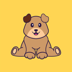 Cute dog is sitting. Animal cartoon concept isolated. Can used for t-shirt, greeting card, invitation card or mascot. Flat Cartoon Style