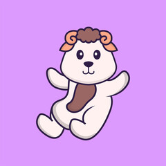 Cute sheep is flying. Animal cartoon concept isolated. Can used for t-shirt, greeting card, invitation card or mascot. Flat Cartoon Style