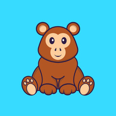 Cute monkey is sitting. Animal cartoon concept isolated. Can used for t-shirt, greeting card, invitation card or mascot. Flat Cartoon Style