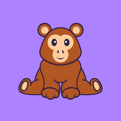 Cute monkey is sitting. Animal cartoon concept isolated. Can used for t-shirt, greeting card, invitation card or mascot. Flat Cartoon Style