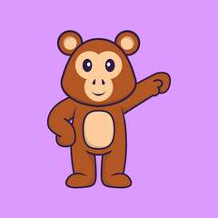 Cute monkey hero. Animal cartoon concept isolated. Can used for t-shirt, greeting card, invitation card or mascot. Flat Cartoon Style