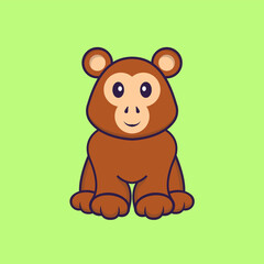 Cute monkey is sitting. Animal cartoon concept isolated. Can used for t-shirt, greeting card, invitation card or mascot. Flat Cartoon Style