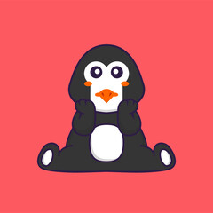 Cute penguin is sitting. Animal cartoon concept isolated. Can used for t-shirt, greeting card, invitation card or mascot. Flat Cartoon Style