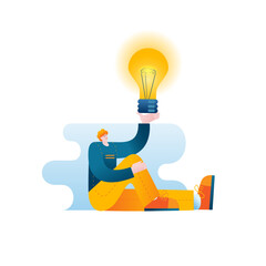 A character who came up with a good idea. Vector illustration in a flat style. An illustration for a mobile application.