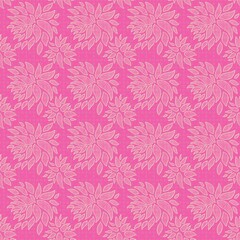 Seamless floral pattern. Simple background with pink flowers and leaves. Light yellow lines.  Magenta background. Designed for textile fabrics, wrapping paper, background, wallpaper, cover.