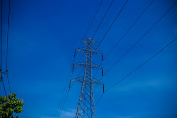 Close-up view of the electricity pole, which is used to transport energy to various cities, in the industry or in lighting.