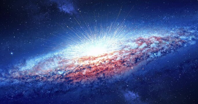 Space Explosion Storm. Flying Into Galaxy. Glowing Stars. Magnetic Storm. 4K Space And Technology Related Cinematic 3D Animation.