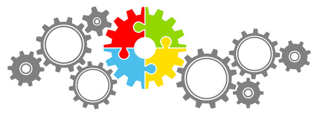 Zahnräder Grafisch Puzzle Dunkelgrau/Bunt