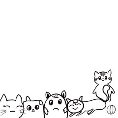 line drawing cute cat doodle illustration poster template greeting card birthday invitation  Children's Holiday Friendship Day