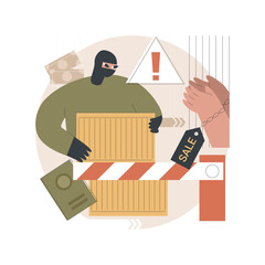 Smuggling abstract concept vector illustration. Illegal goods transportation, people trafficking, illicit transfer, immigration with fake documents, crossing border, contraband abstract metaphor. - obrazy, fototapety, plakaty