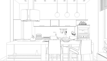 interior outline illustration, 3d sketch