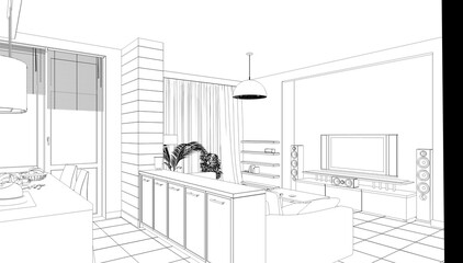 interior outline illustration, 3d sketch