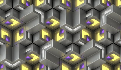 abstract ceramic 3d cubes with different lights - seamless pattern