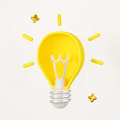 Yellow light bulb. Ideas and creative thinking. 3d render
