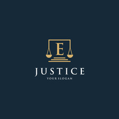 Initial letter e law logotype with square and simple modern design