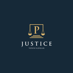 Initial letter p law logotype with square and simple modern design