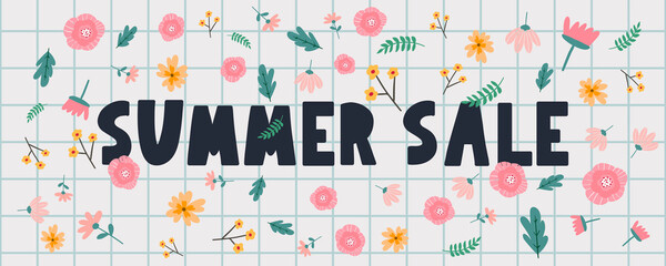 Fototapeta na wymiar summer sale banner with flowers letter vector