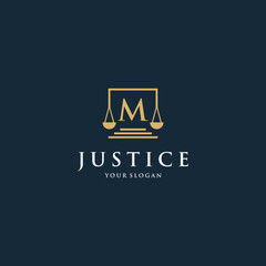 Initial letter m law logotype with square and simple modern design