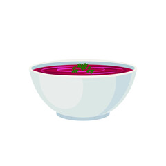 Vector Bowl of Pink Cream Soup, Vegetable Soup Icon Isolated on White Background, Colorful Illustration.
