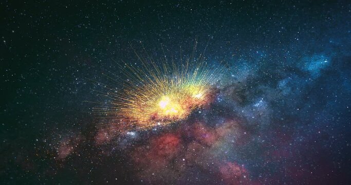 Space Exploration. Flying Into Alien Galaxy. Magnetic Storm. Space Explosion. 4K Space And Technology Related Cinematic 3D Animation.