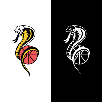 Basketball with Cobra snake logo design. Scalable and editable vector. Exclusive logo with a cobra snake theme. 