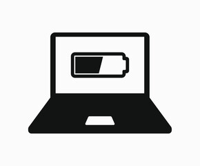 Laptop with battery vector icon isolated on white background. Computer charging symbol.