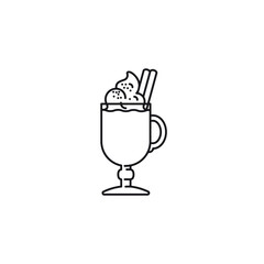 Glass of Eggnog with whipped cream isolated vector line icon