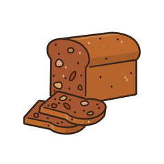 Brown bread loaf and slices isolated vector illustration for Date Nut Bread Day on December 22