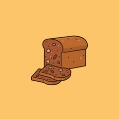 Brown bread loaf and slices vector illustration for Date Nut Bread Day on December 22