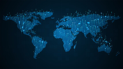 Big data visualization concept. Technology background. World map on blue background. © natrot