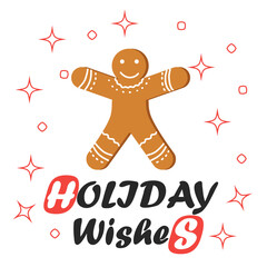red striped Christmas and New Year's minimal simple postcard with gingerbread man and space for your text.