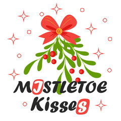 Kiss Me Under The Mistletoe. Man and woman embrace under Christmas mistletoe.