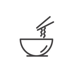 Bowl of noodles with a pair of chopsticks icon. Cute food concept isolated modern outline on white background