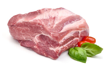 Raw pork shoulder, isolated on white background.