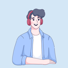 Obraz premium boy listening music and learning English.