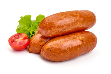 BBQ pork sausages, isolated on white background. High resolution image.